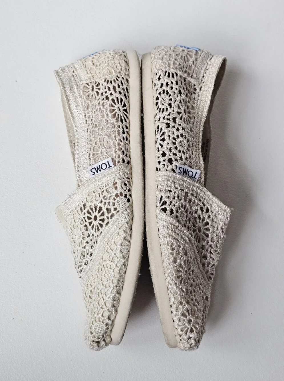 TOMS Alpargata Natural Moroccan Crochet Slip-On Flats Ivory Women's Size 6 - Picture 7 of 11